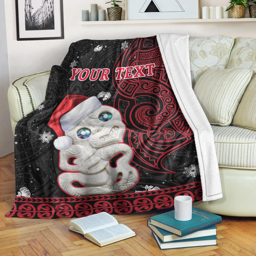 (Custom Personalised) New Zealand Christmas Premium Blanket Hei Tiki Red Pohutukawa Meri Kirihimete LT14 White - Polynesian Pride