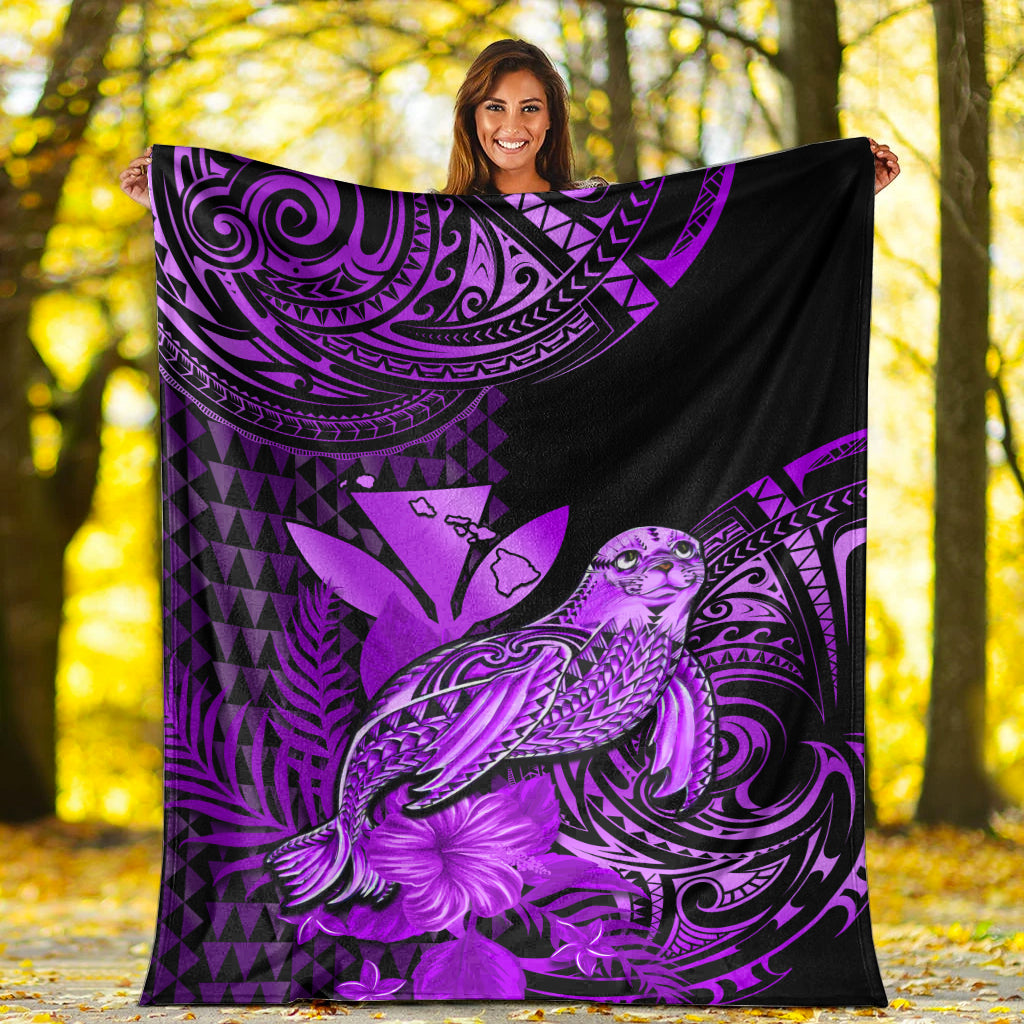 Hawaii Monk Seal Premium Blanket Kakau With Kanaka Purple LT14 Purple - Polynesian Pride