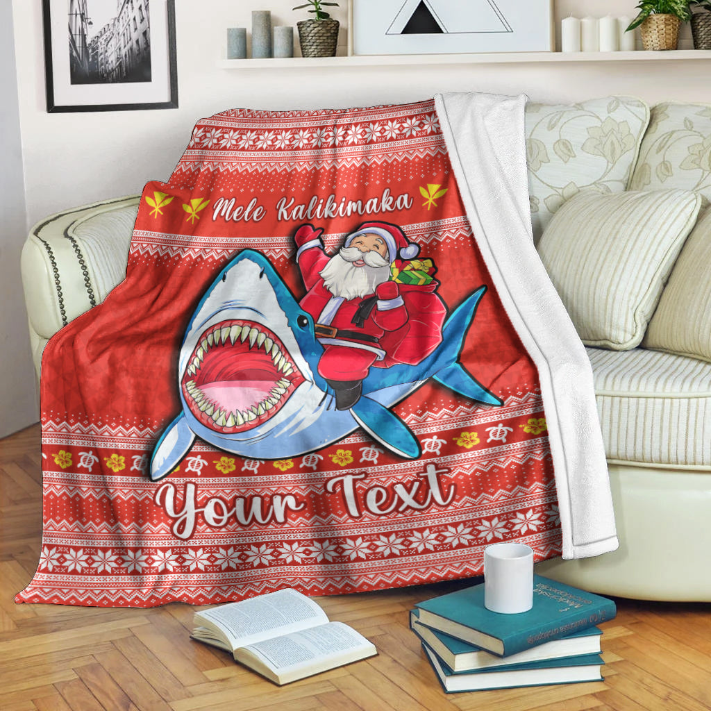 (Custom Personalised) Hawaii Christmas Premium Blanket Santa Shark Mele Kalikimaka Tribal LT14 White - Polynesian Pride