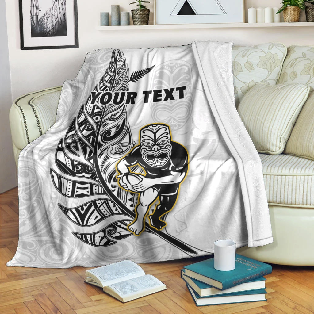 (Custom Personalised) New Zealand Silver Fern Rugby Premium Blanket All Black Maori Version White LT14 White - Polynesian Pride