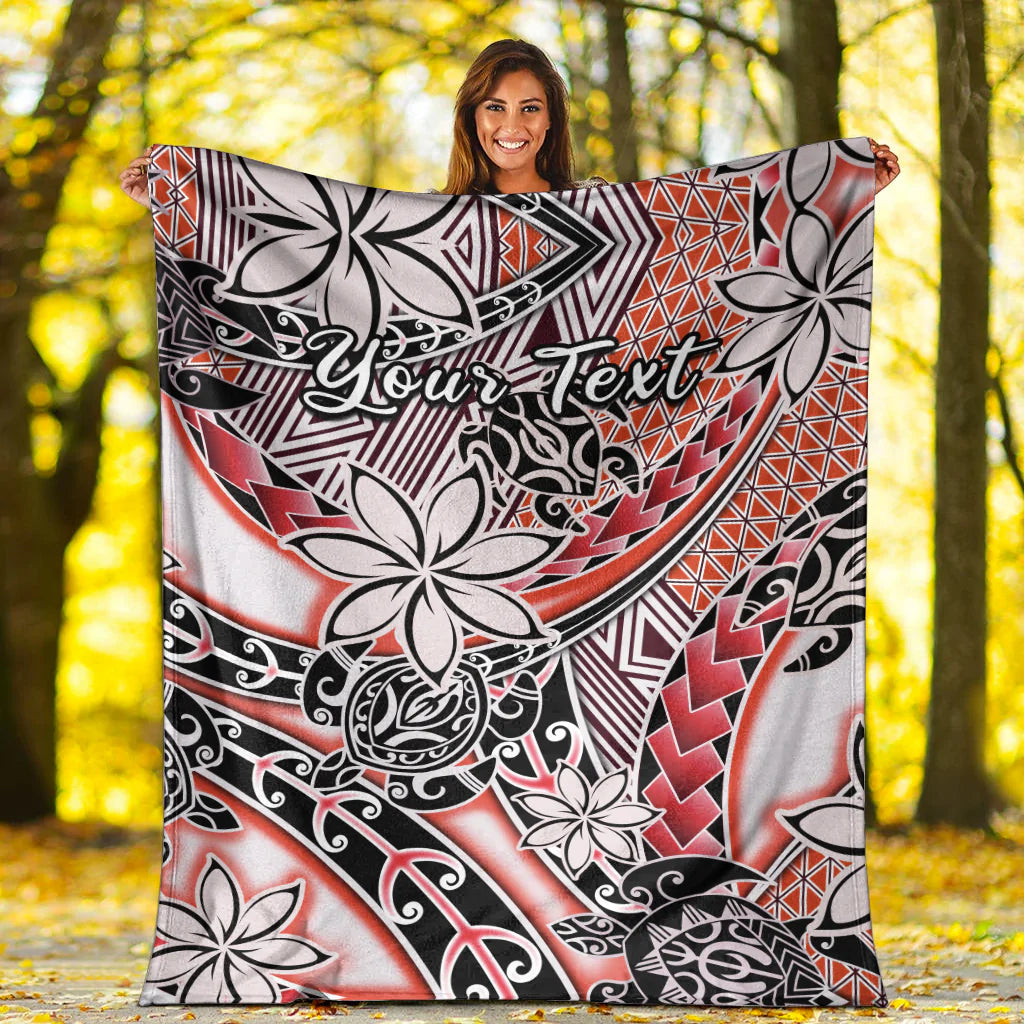 (Custom Personalised) Hawaii Premium Blanket Tribal Plumeria With Polynesian Turtle Ver.03 LT14 White - Polynesian Pride