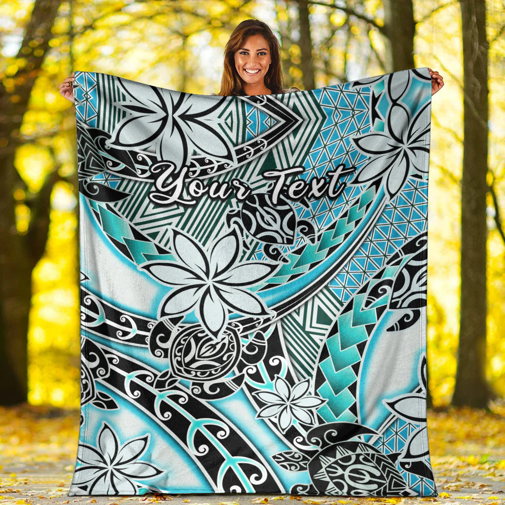 (Custom Personalised) Hawaii Premium Blanket Tribal Plumeria With Polynesian Turtle Ver.04 LT14 White - Polynesian Pride