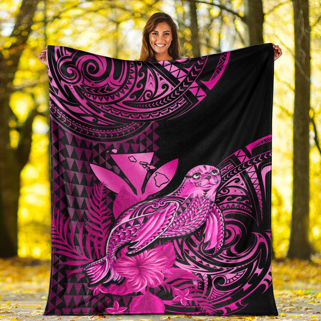 Hawaii Monk Seal Premium Blanket Kakau With Kanaka Pink LT14 Pink - Polynesian Pride