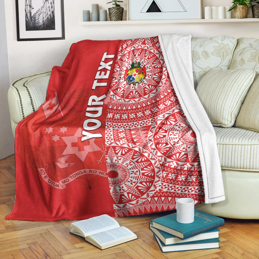 (Custom Personalised) Tonga Premium Blanket Tongan Coat Of Arms Ngatu Pattern LT14 White - Polynesian Pride