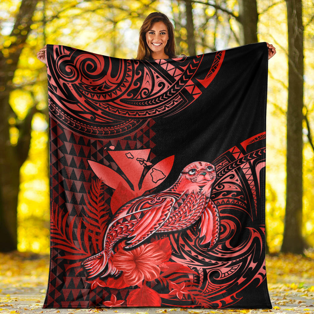 Hawaii Monk Seal Premium Blanket Kakau With Kanaka Red LT14 Red - Polynesian Pride