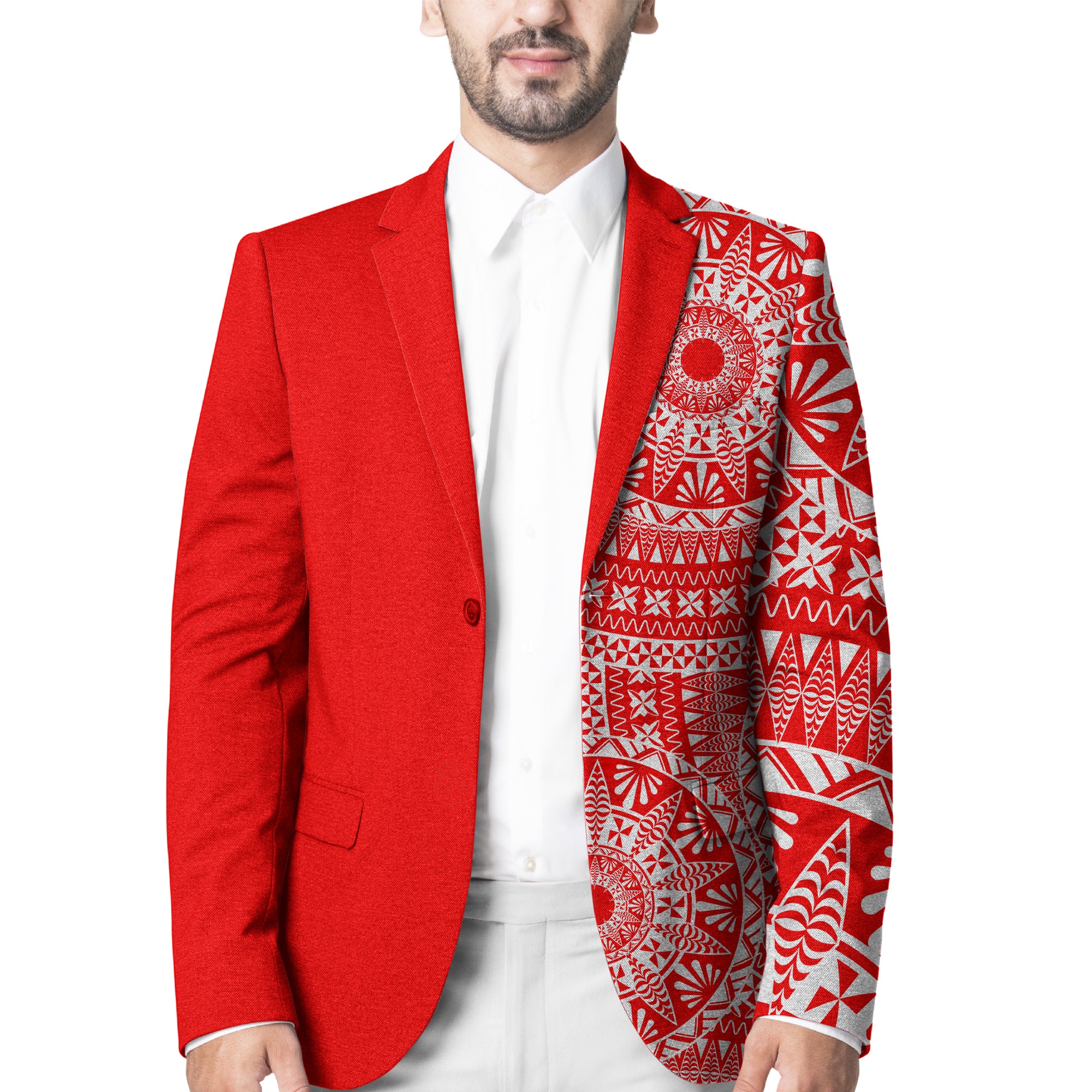 Tonga Blazer Tongan Ngatu Pattern LT14 Unisex Red - Polynesian Pride