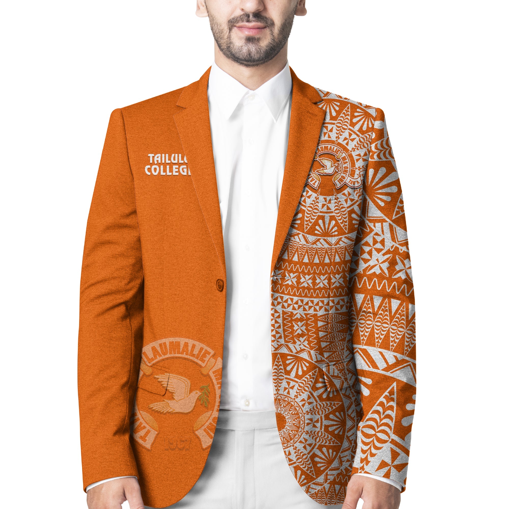 Tailulu Tonga College Blazer Tongan Ngatu Pattern LT14 Unisex Orange - Polynesian Pride