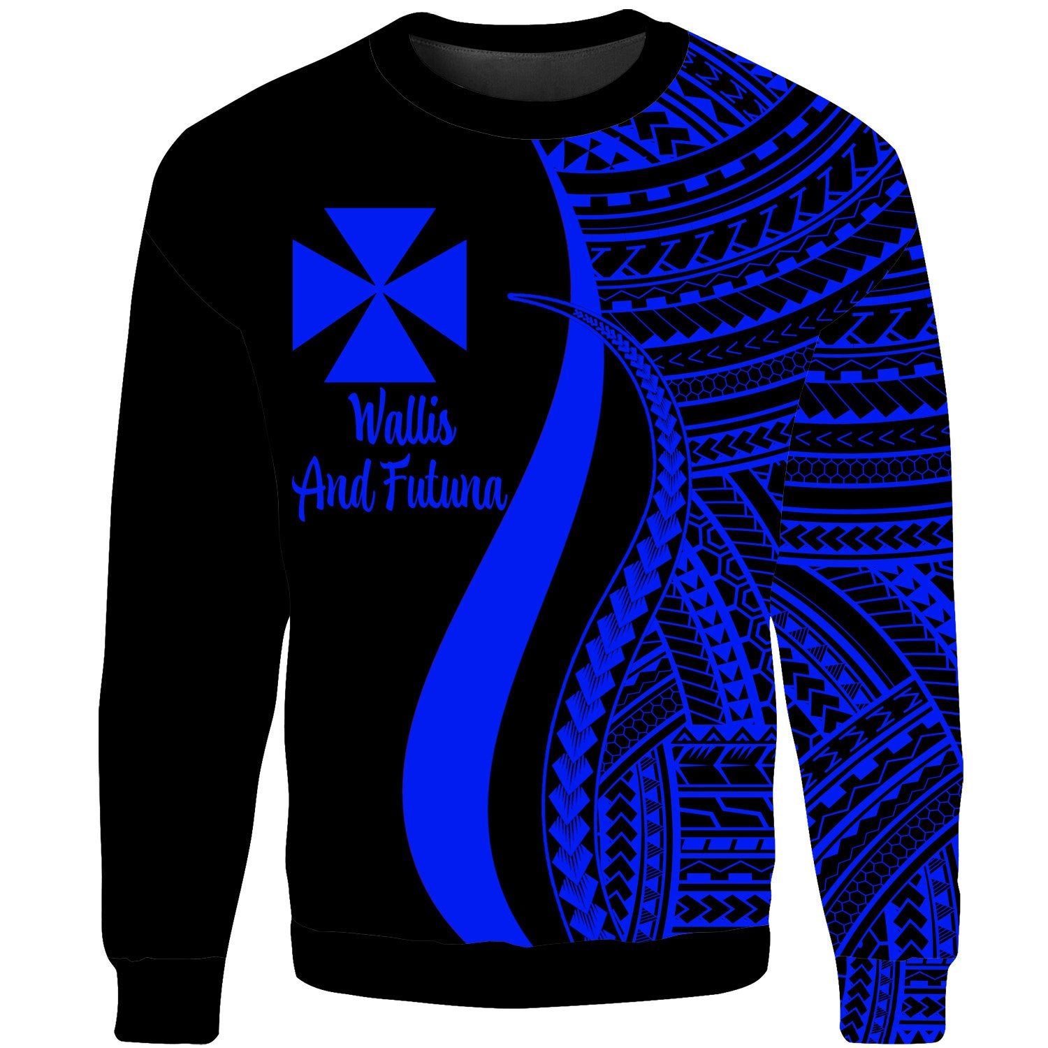 Wallis And Futuna Sweatshirt - Blue Polynesian Tentacle Tribal Pattern Unisex Blue - Polynesian Pride