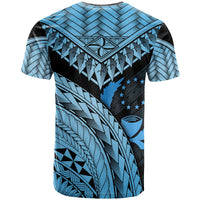 Pohnpei Custom T Shirt Blue Polynesian Necklace and Lauhala - Polynesian Pride
