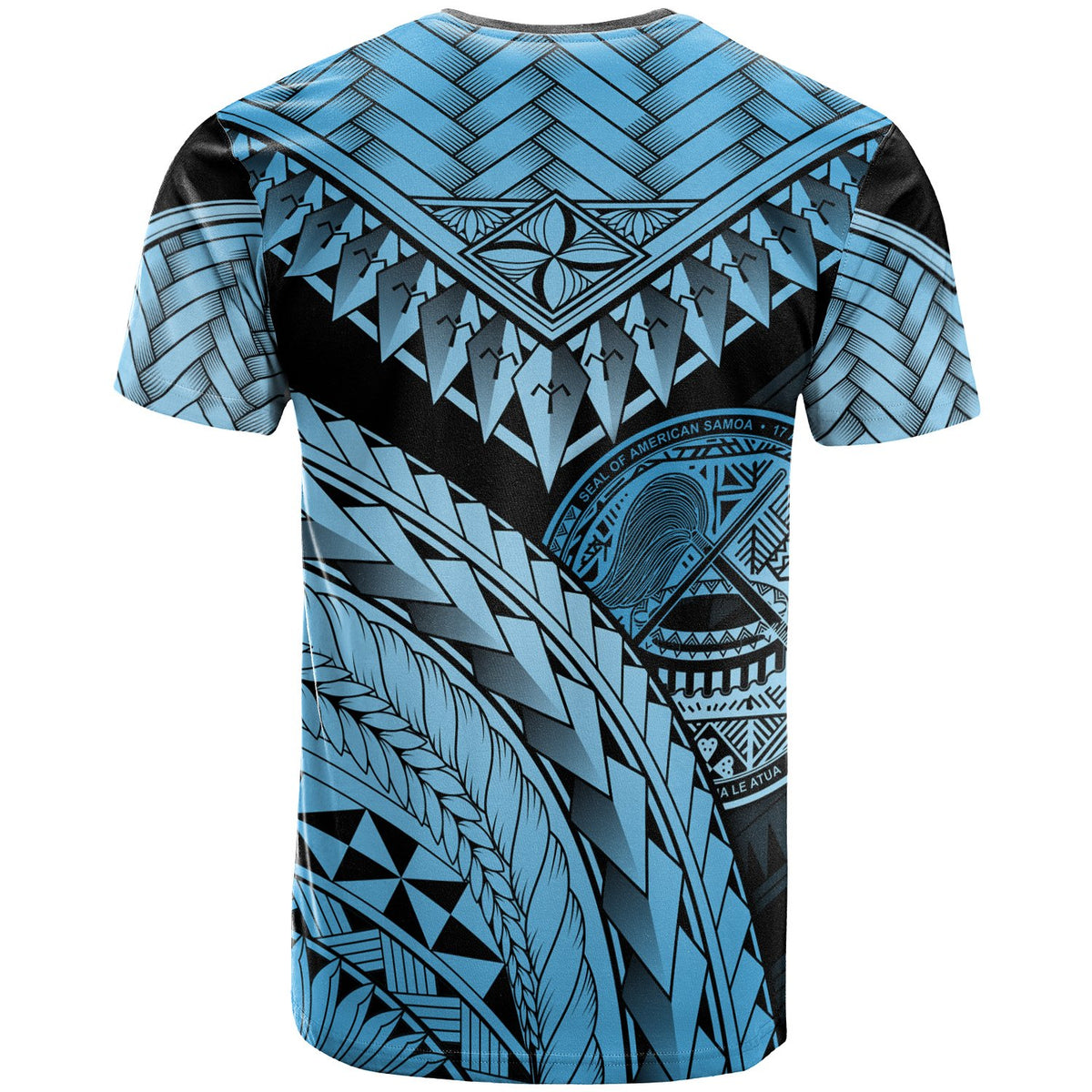 American Samoa T Shirt Blue Polynesian Necklace and Lauhala - Polynesian Pride