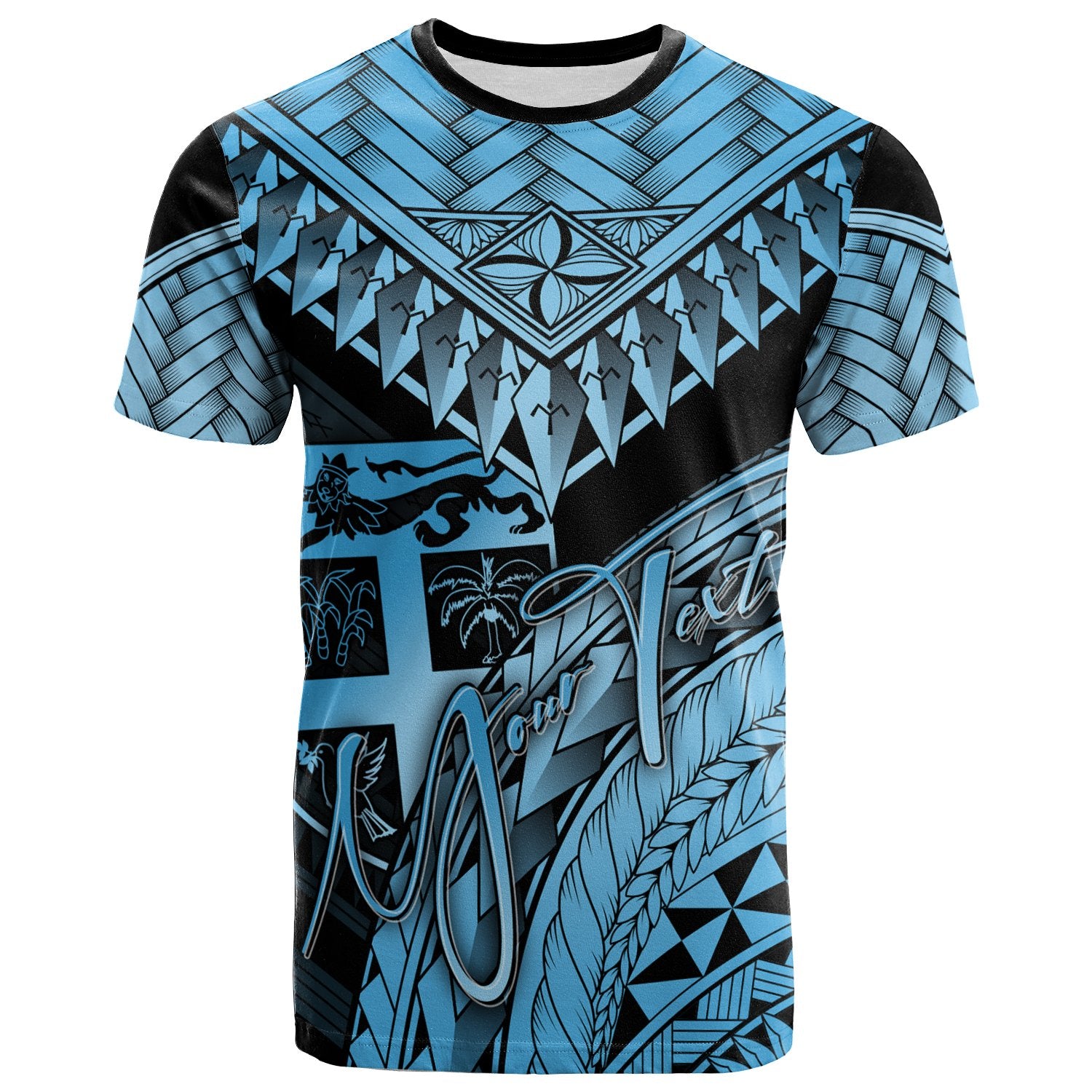 Fiji Custom T Shirt Blue Polynesian Necklace and Lauhala Unisex Blue - Polynesian Pride