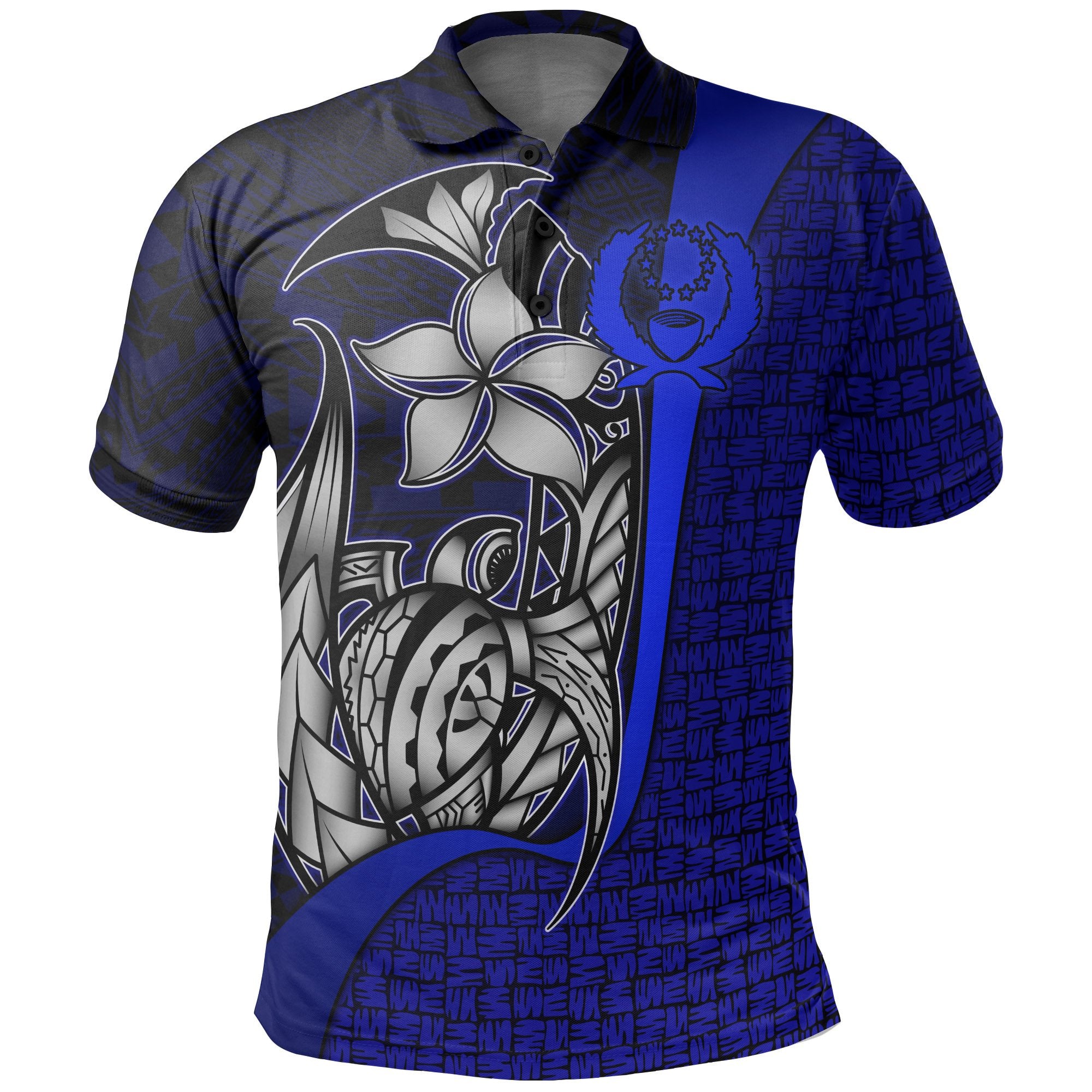 Pohnpei Micronesian Polo Shirt Blue Turtle with Hook Unisex BLUE - Polynesian Pride