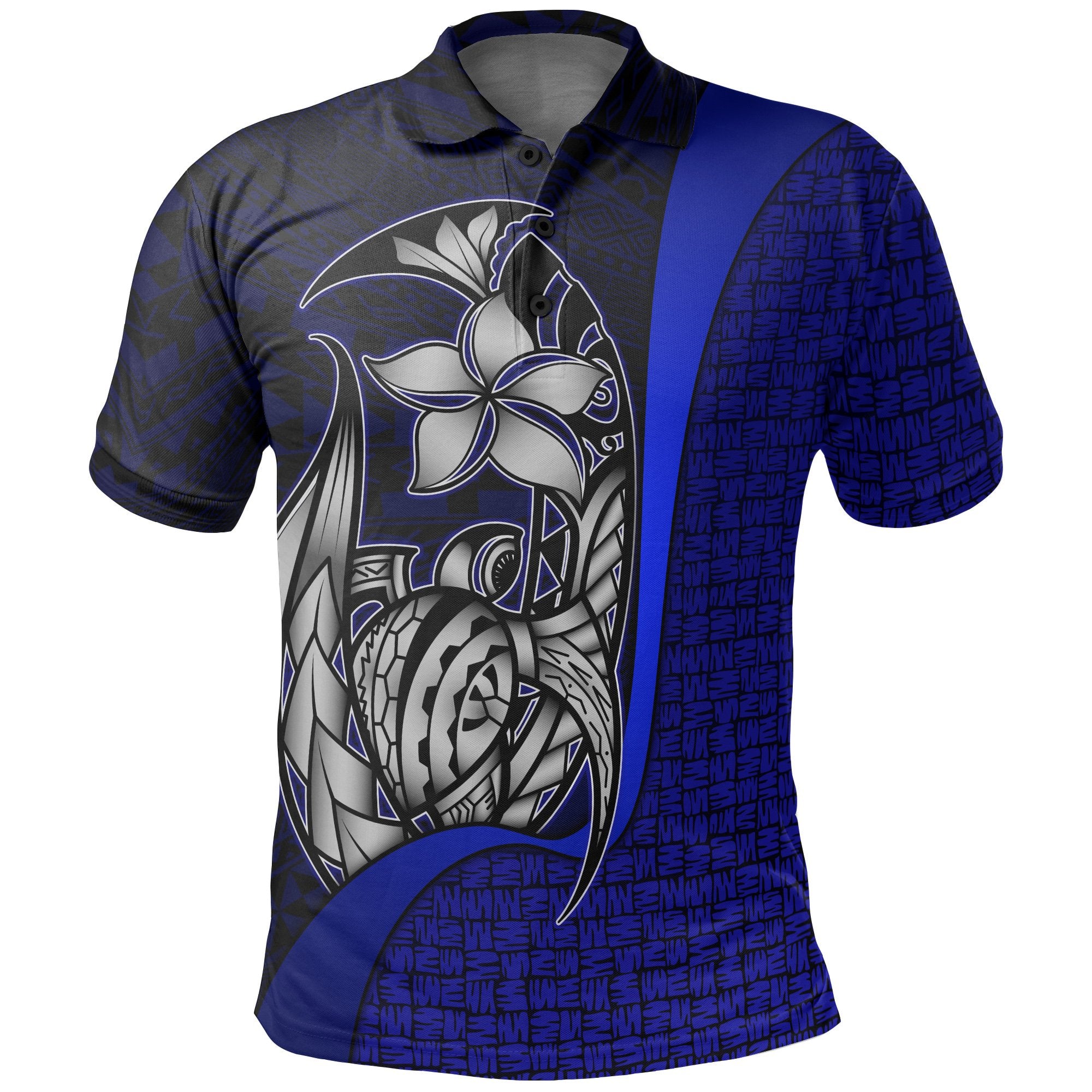 Polynesian Polo Shirt Blue Turtle with Hook Unisex BLUE - Polynesian Pride