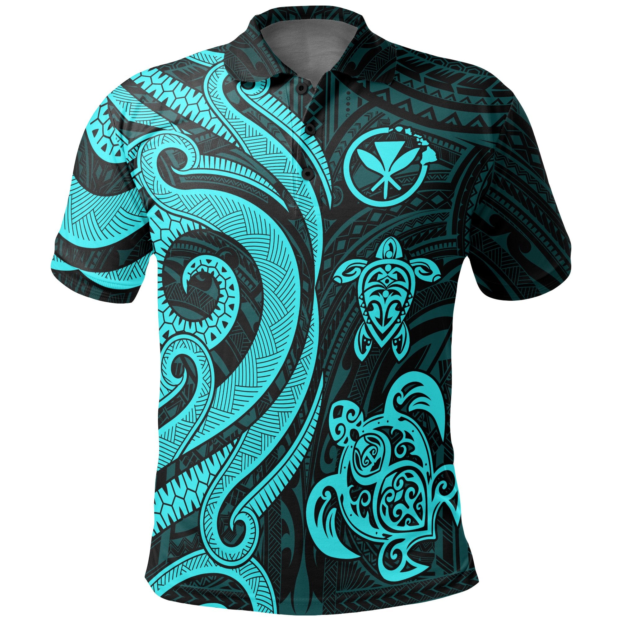 Hawaii Polo Shirt Turquoise Kanaka Maoli Tentacle Turtle Unisex Turquoise - Polynesian Pride