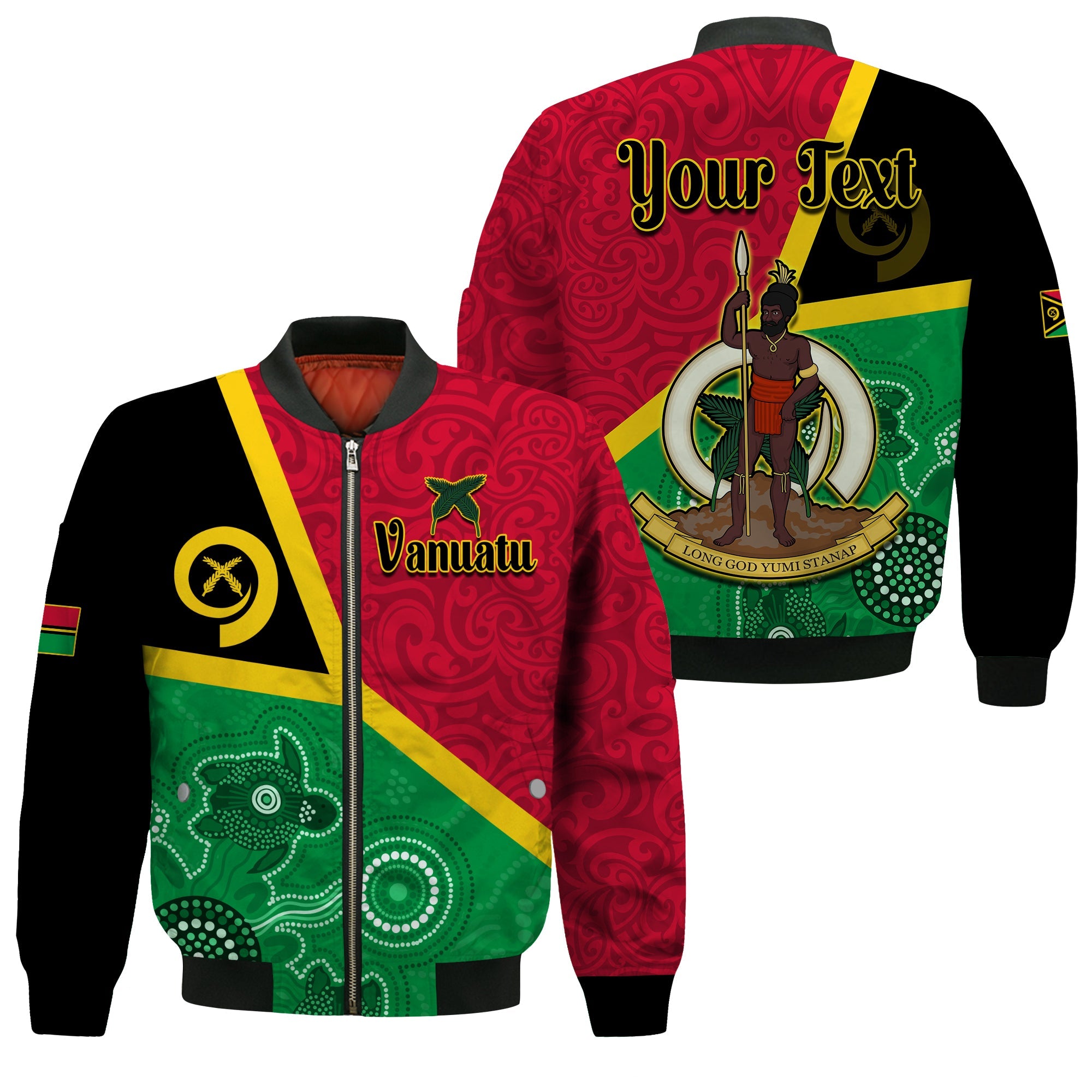 (Custom Personalised) Vanuatu Bomber Jacket Aboriginal Turtle Mix Sand Drawing LT13 Unisex Red - Polynesian Pride