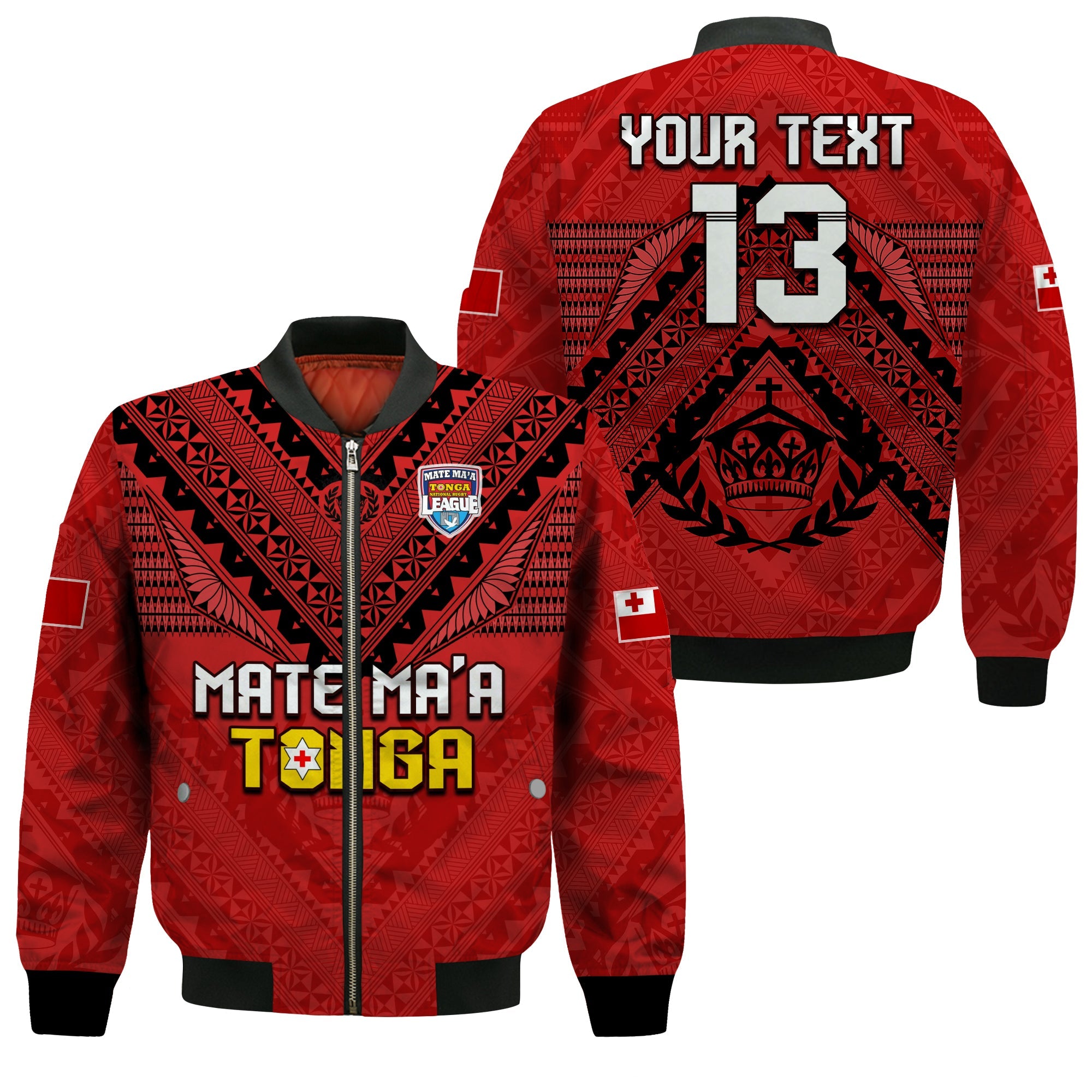 (Custom Text and Number) Tonga Rugby MMT Bomber Jacket Ngatu Mate Maa Tonga Simple LT13 Unisex Red - Polynesian Pride