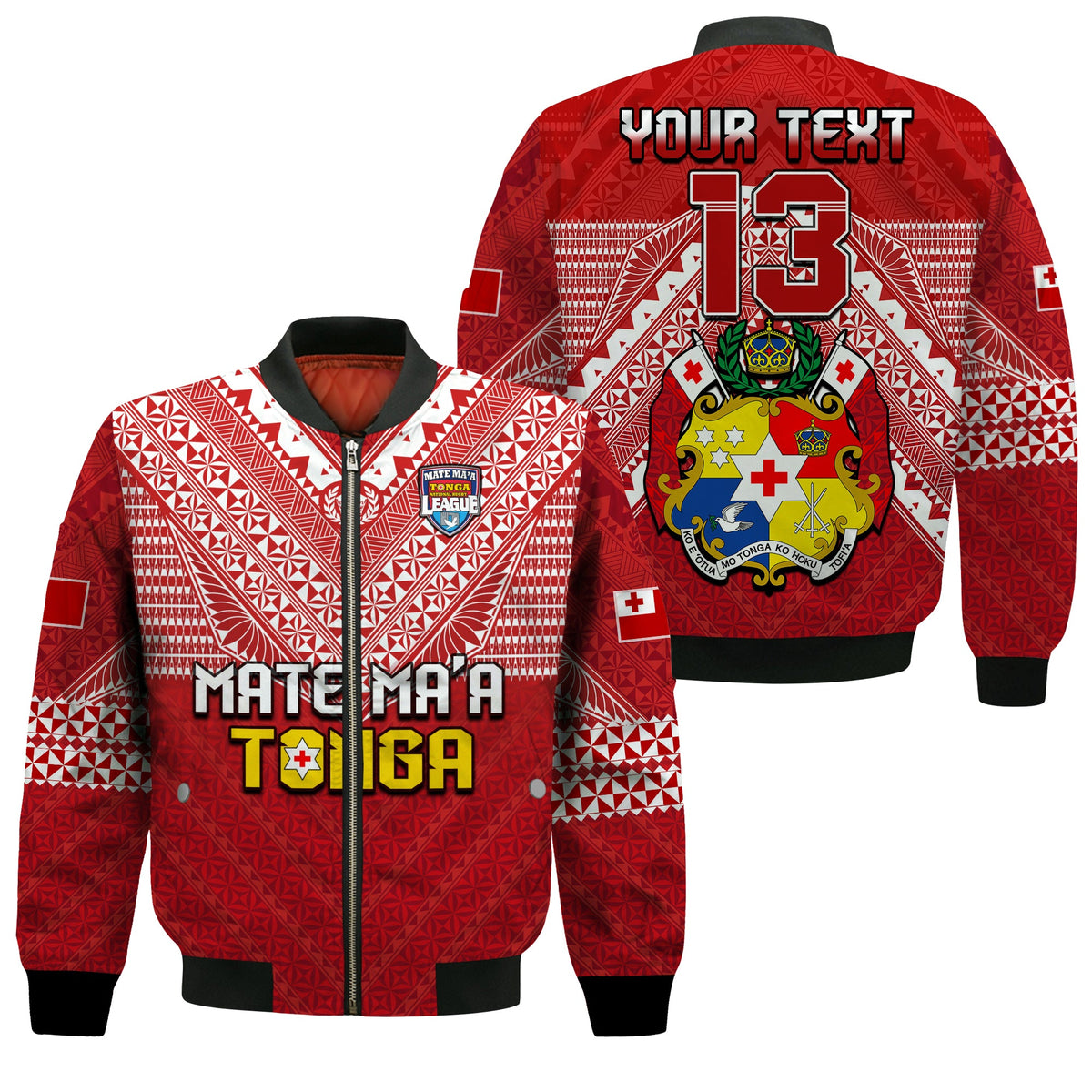 (Custom Text and Number) Tonga Rugby MMT Bomber Jacket Ngatu Mate Maa Tonga Special LT13 Unisex Red - Polynesian Pride