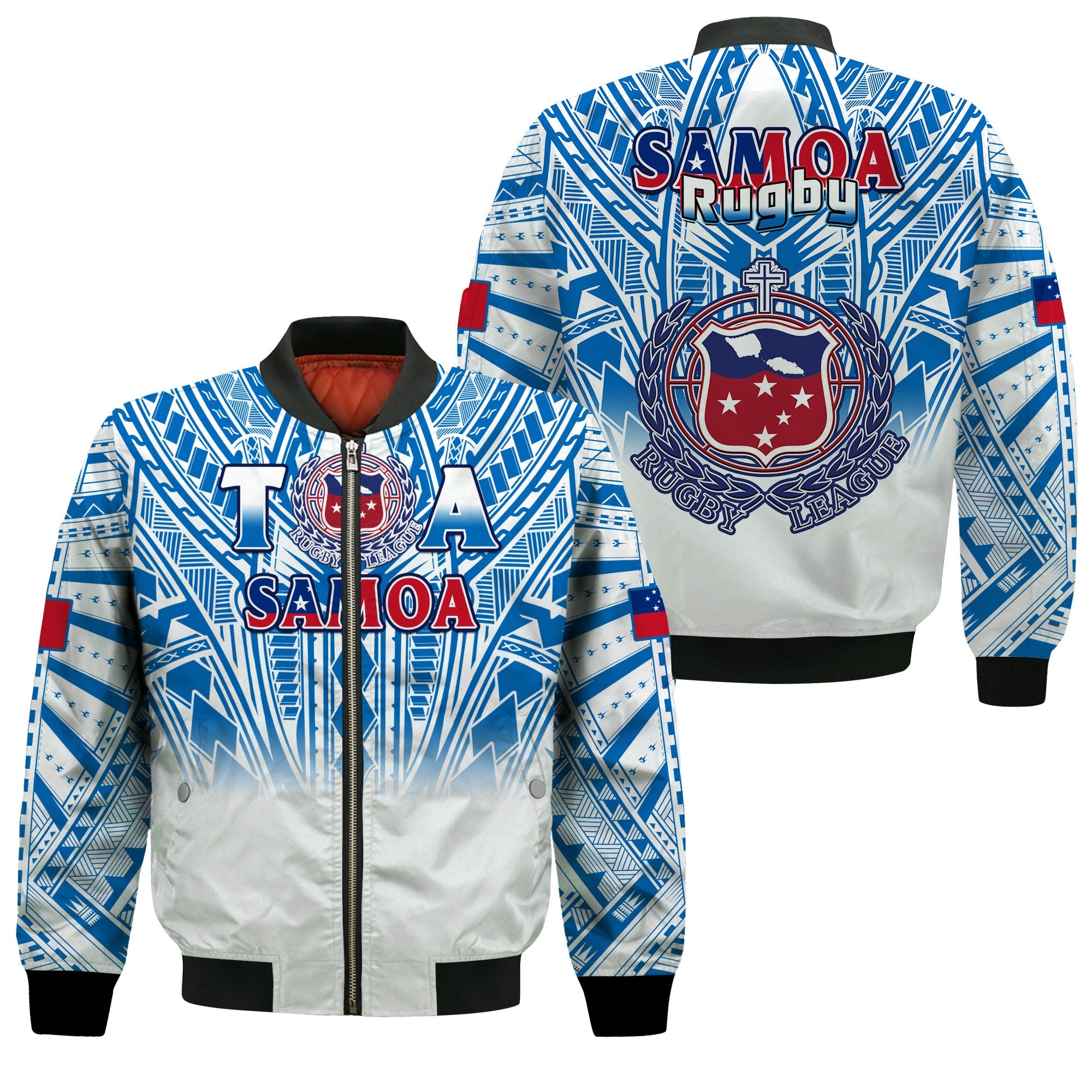 Samoa Rugby Bomber Jacket Toa Samoa Polynesian Pacific Navy Version LT14 Unisex Blue - Polynesian Pride