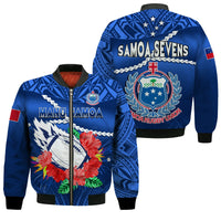 Samoa Rugby Bomber Jacket Manu Samoa Polynesian Hibiscus Blue Style LT14 Unisex Blue - Polynesian Pride