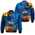 (Custom Personalised) Samoa Bomber Jacket Coat Of Arms Mix Tropical Flowers LT14 Unisex Blue - Polynesian Pride