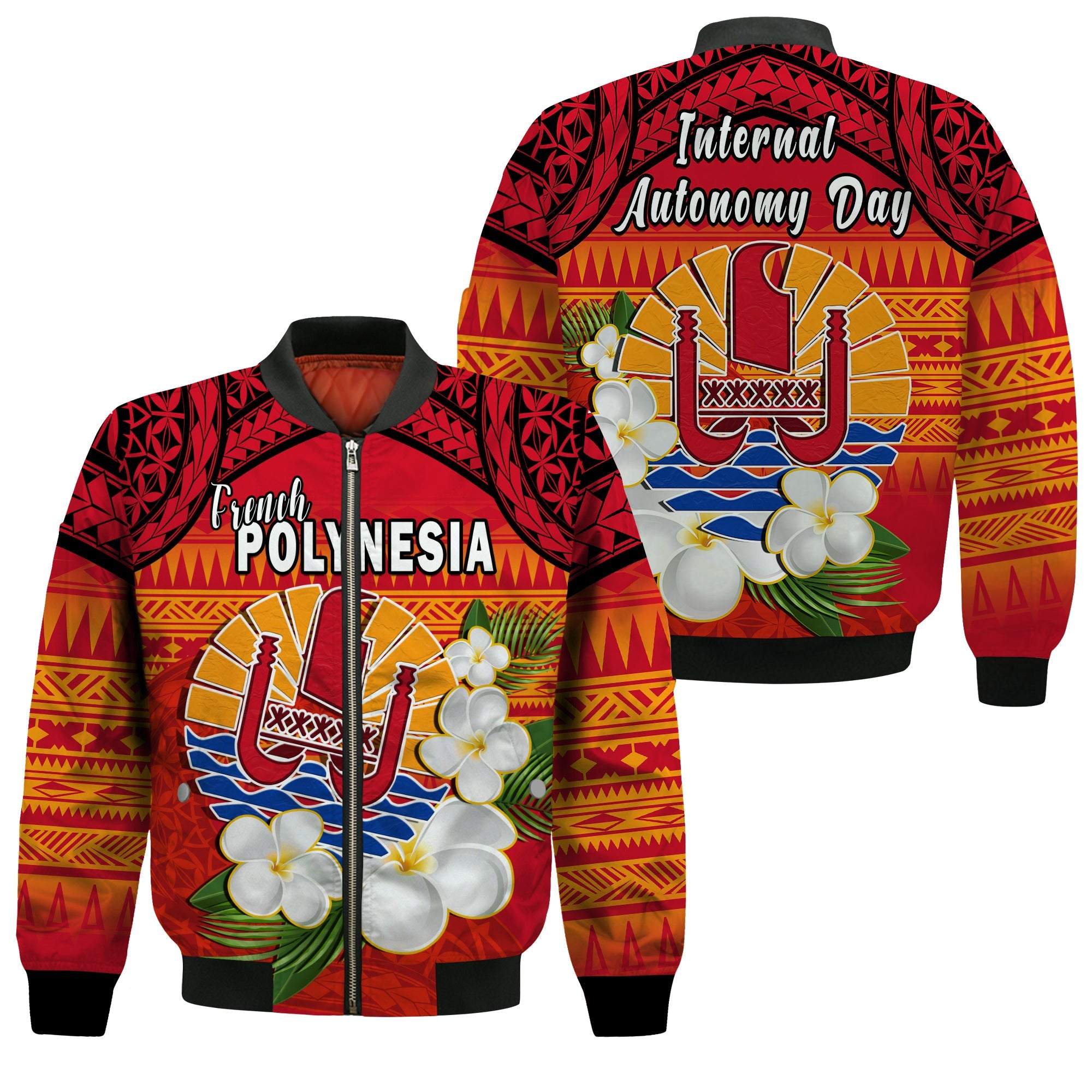 French Polynesia Bomber Jacket Happy Internal Autonomy Day Special Version LT14 Unisex Red - Polynesian Pride