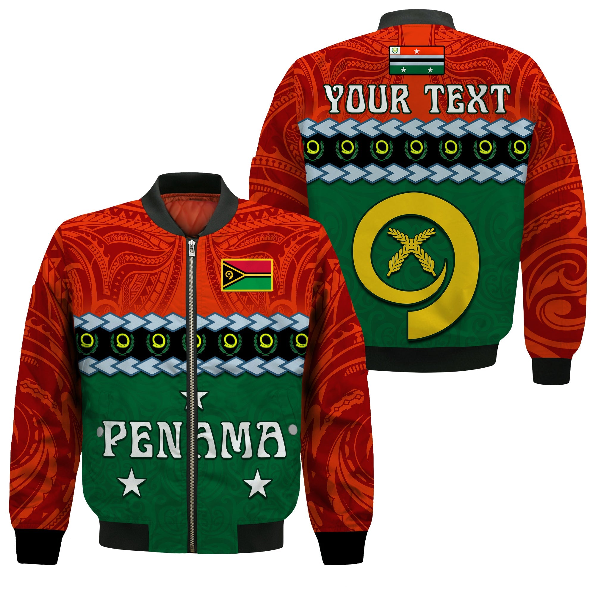 (Custom Personalised) Penama Province Bomber Jacket Vanuatu Pig Tusk Polynesian Flag Style LT14 Unisex Green - Polynesian Pride