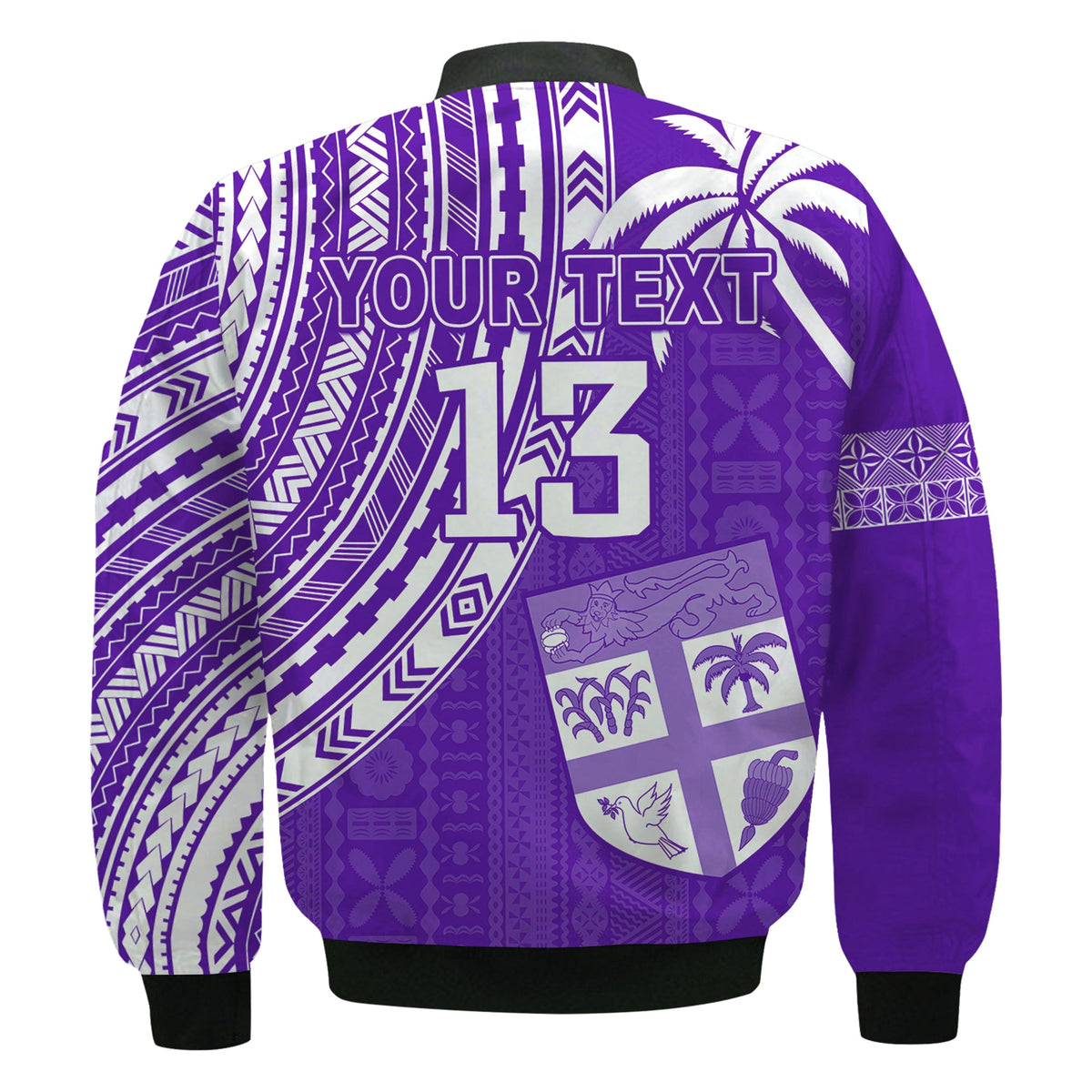 (Custom Text and Number) Fiji Rugby Sevens Bomber Jacket Fijian 7s Tapa Polynesian Purple LT13 - Polynesian Pride