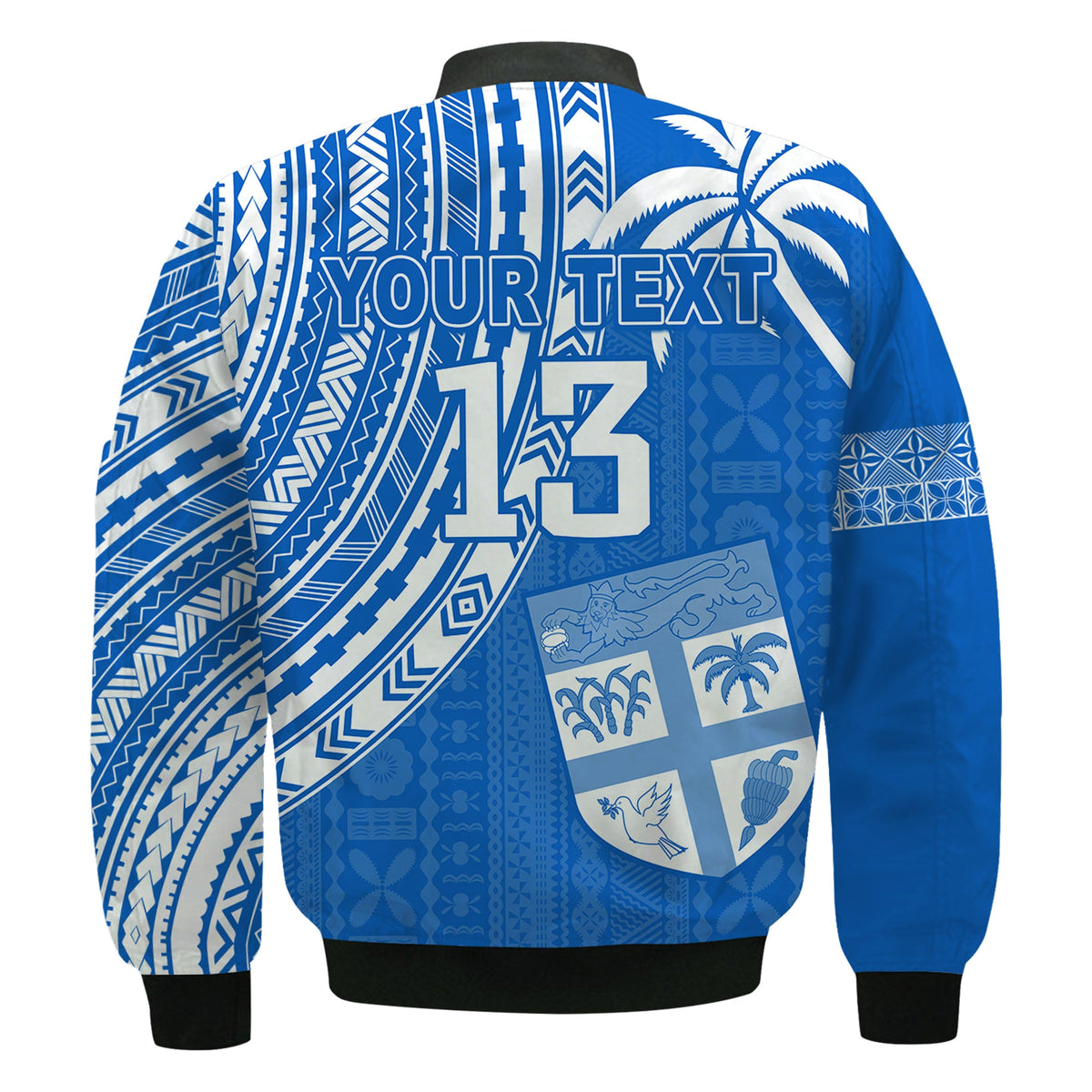 (Custom Text and Number) Fiji Rugby Sevens Bomber Jacket Fijian 7s Tapa Polynesian Blue Ver.01 LT13 - Polynesian Pride