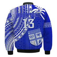 (Custom Text and Number) Fiji Rugby Sevens Bomber Jacket Fijian 7s Tapa Polynesian Blue Ver.02 LT13 - Polynesian Pride