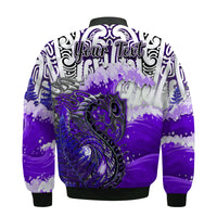 (Custom Personalised) Manaia Maori Bomber Jacket Fern Aotearoa Purple Waves LT13 - Polynesian Pride