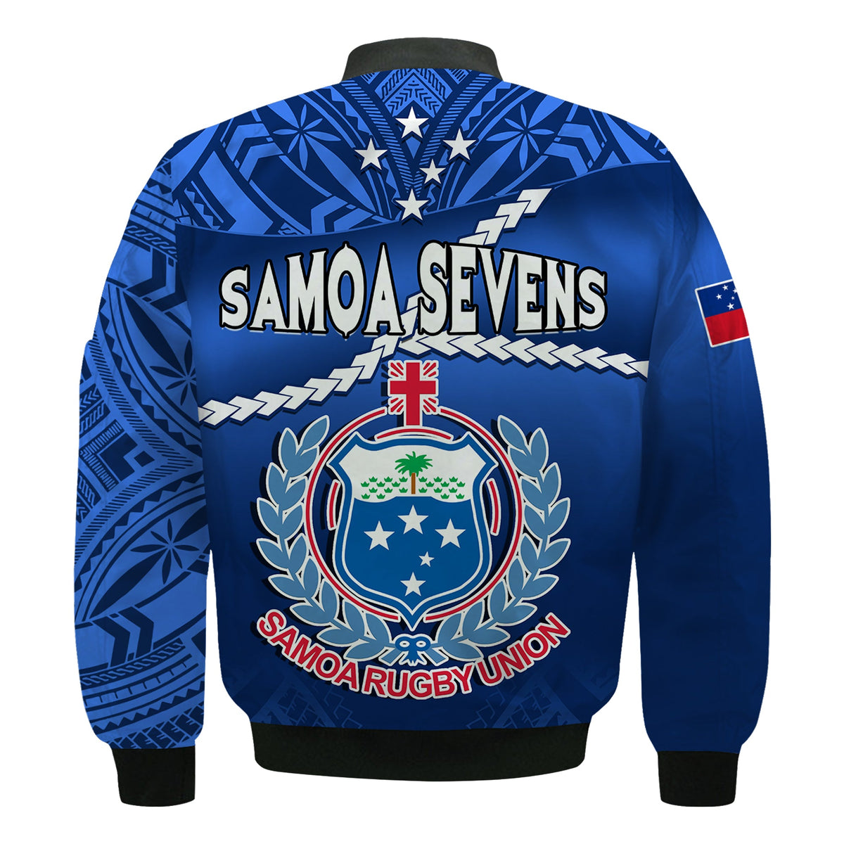 Samoa Rugby Bomber Jacket Manu Samoa Polynesian Hibiscus Blue Style LT14 - Polynesian Pride