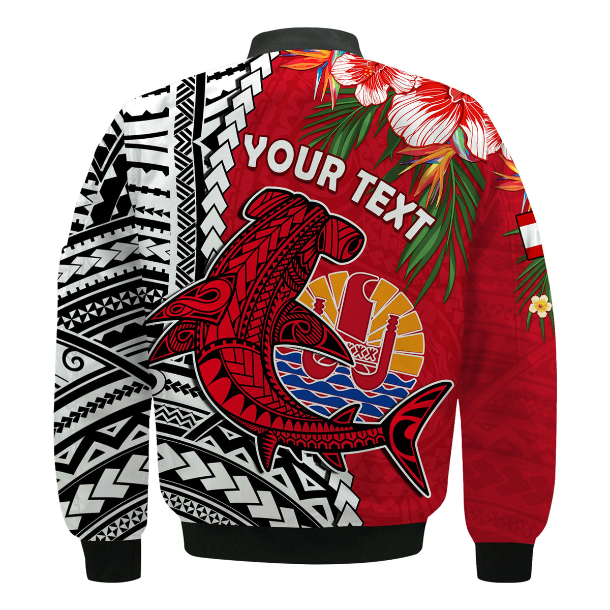 (Custom Personalised) Tahiti Islands Bomber Jacket Polynesian Shark Mix Tropical Flowers LT14 - Polynesian Pride