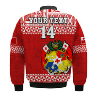 (Custom Text And Number) Tonga Rugby Bomber Jacket Mate Maa Tonga Pacific Ngatu White LT14 - Polynesian Pride