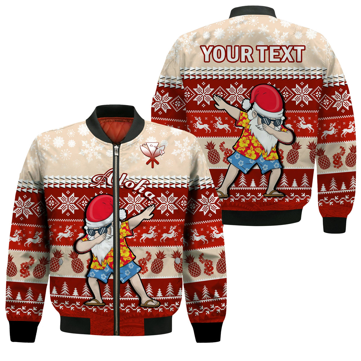 (Custom Personalised) Hawaii Mele Kalikimaka Bomber Jacket Dabbing Santa Red Merry Christmas LT14 Unisex Red - Polynesian Pride