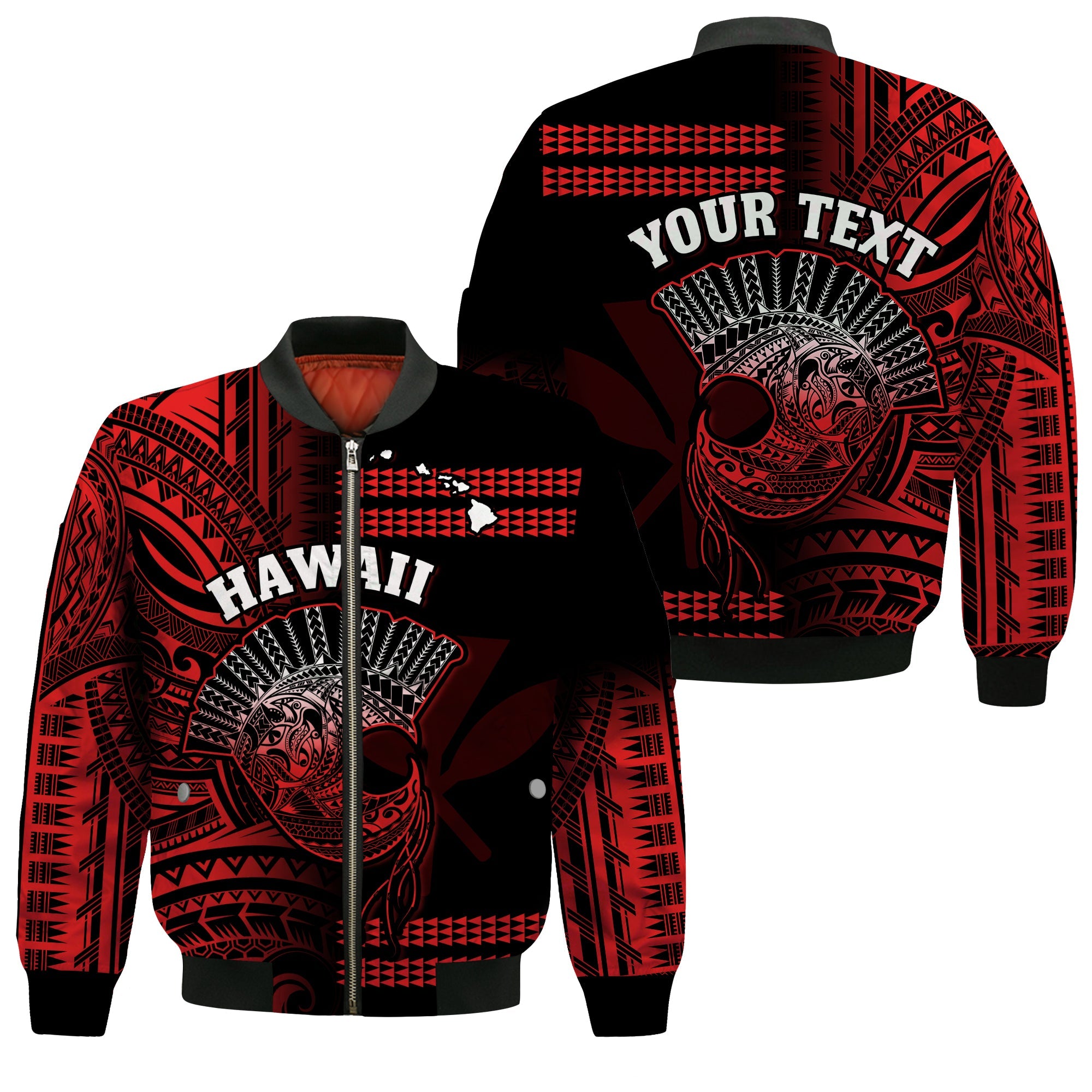 (Custom Personalised) Hawaii Bomber Jacket Kakau Warrior Helmet Gradient Red Polynesian LT14 Unisex Red - Polynesian Pride