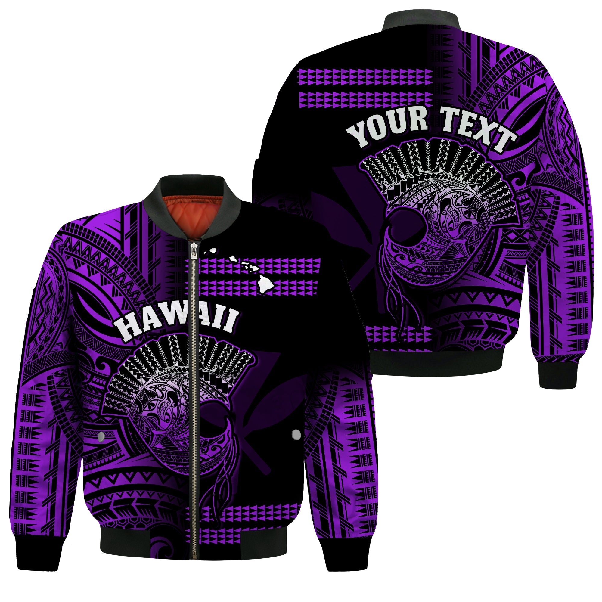 (Custom Personalised) Hawaii Bomber Jacket Kakau Warrior Helmet Gradient Purple Polynesian LT14 Unisex Purple - Polynesian Pride