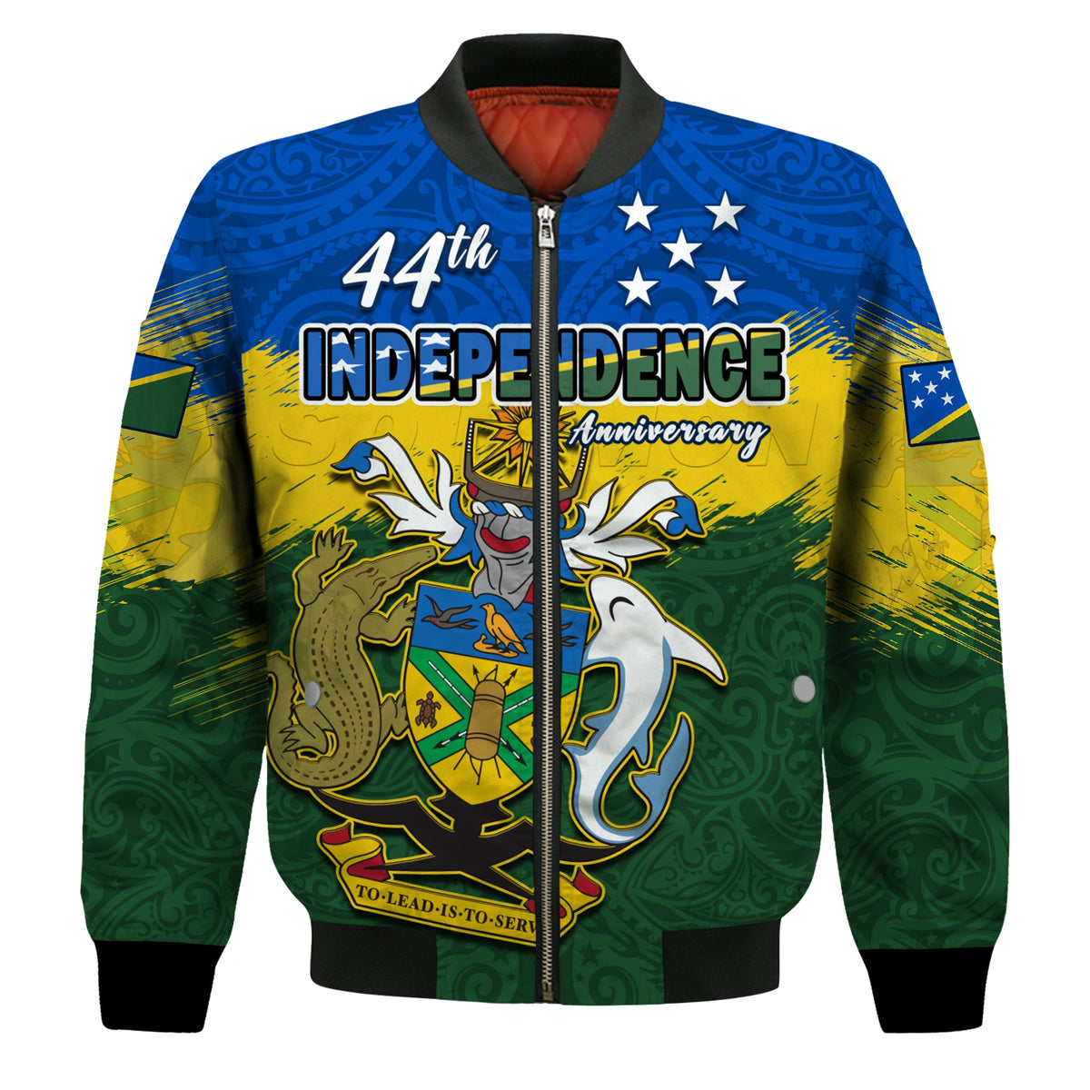 Solomon Islands Bomber Jacket Happy 44th Independence Anniversary Polynesian Pattern LT14 - Polynesian Pride