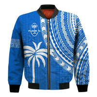 (Custom Text and Number) Fiji Rugby Sevens Bomber Jacket Fijian 7s Tapa Polynesian Blue Ver.01 LT13 - Polynesian Pride