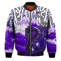 (Custom Personalised) Manaia Maori Bomber Jacket Fern Aotearoa Purple Waves LT13 Unisex Purple - Polynesian Pride