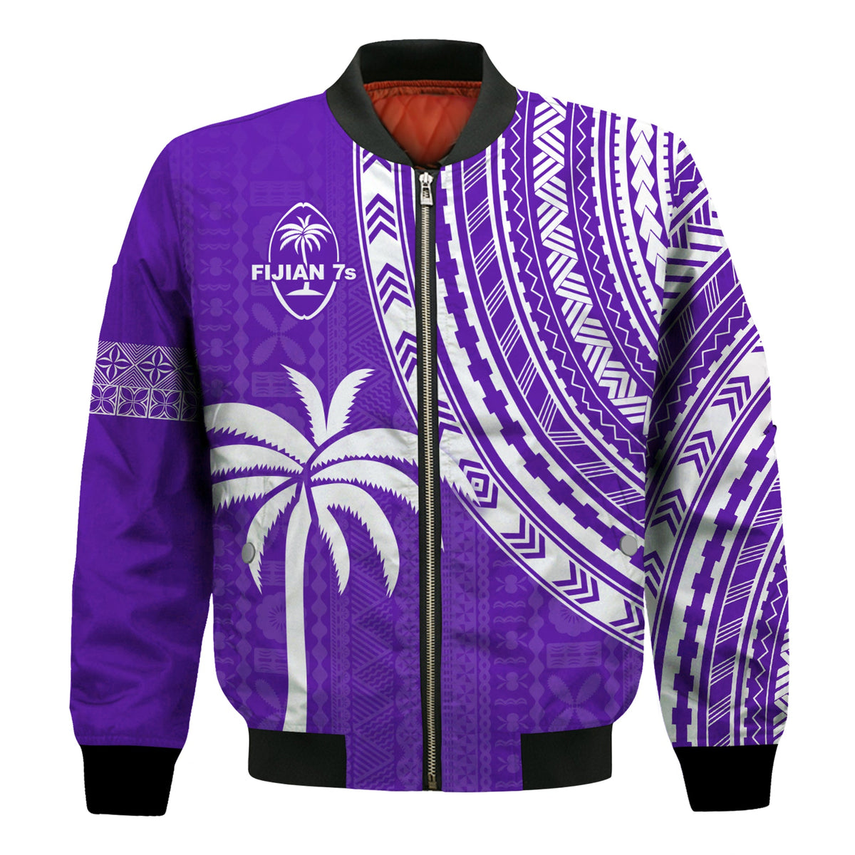 (Custom Text and Number) Fiji Rugby Sevens Bomber Jacket Fijian 7s Tapa Polynesian Purple LT13 - Polynesian Pride
