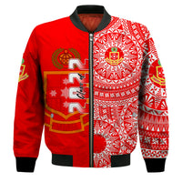 (Custom Text And Number) Kolisi Tonga High School Bomber Jacket Class Of Year Tongan Ngatu Pattern LT14 - Polynesian Pride