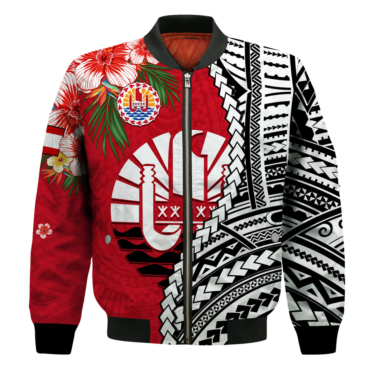 (Custom Personalised) Tahiti Islands Bomber Jacket Polynesian Shark Mix Tropical Flowers LT14 - Polynesian Pride