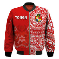 (Custom Text And Number) Tonga Bomber Jacket Tongan Coat Of Arms Ngatu Pattern LT14 - Polynesian Pride