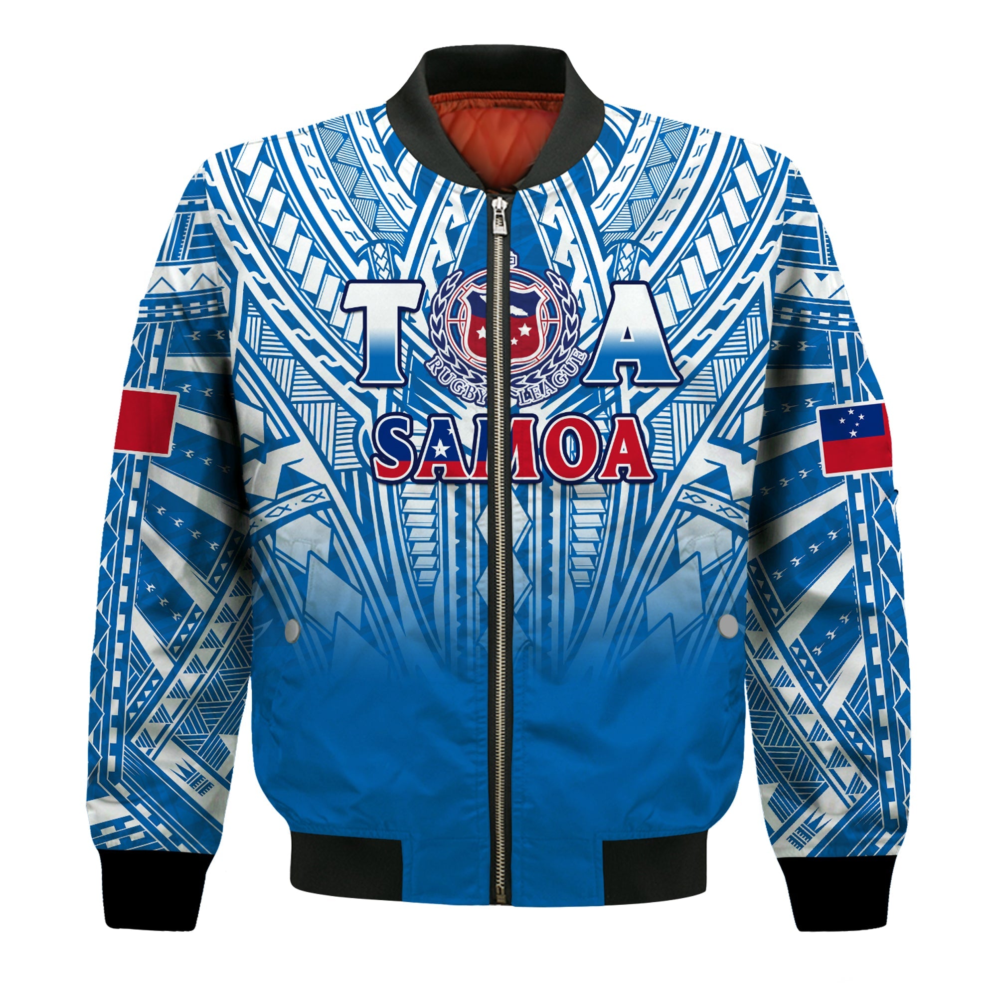 Samoa Rugby Bomber Jacket Toa Samoa Polynesian Pacific Blue Version LT14 Unisex Blue - Polynesian Pride