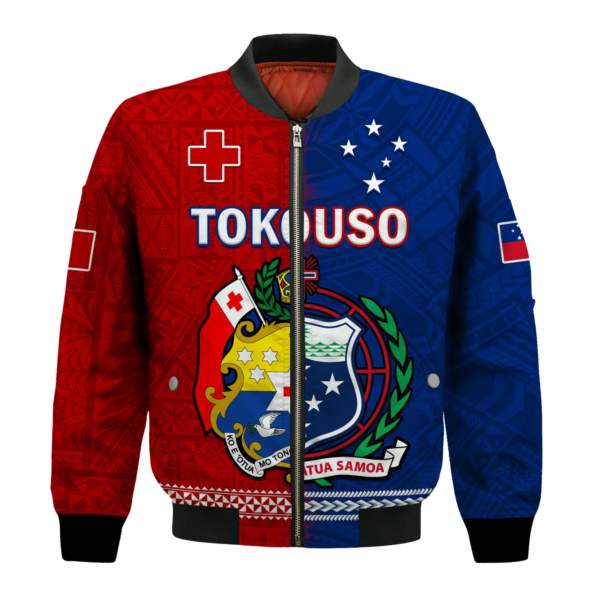 TokoUso Bomber Jacket Tonga and Samoa United We Stand Divided We Fall LT14 Unisex Blue - Polynesian Pride