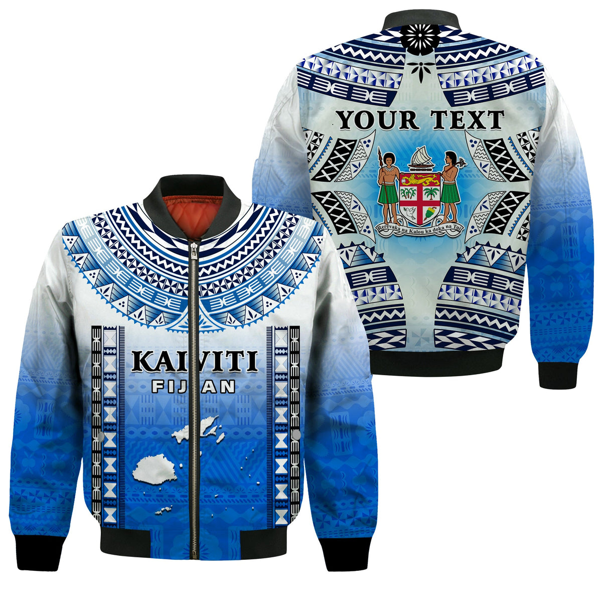 Personalised Fiji Bomber Jacket Kaiviti Fijian Special Tapa Pattern LT14 Unisex Blue - Polynesian Pride