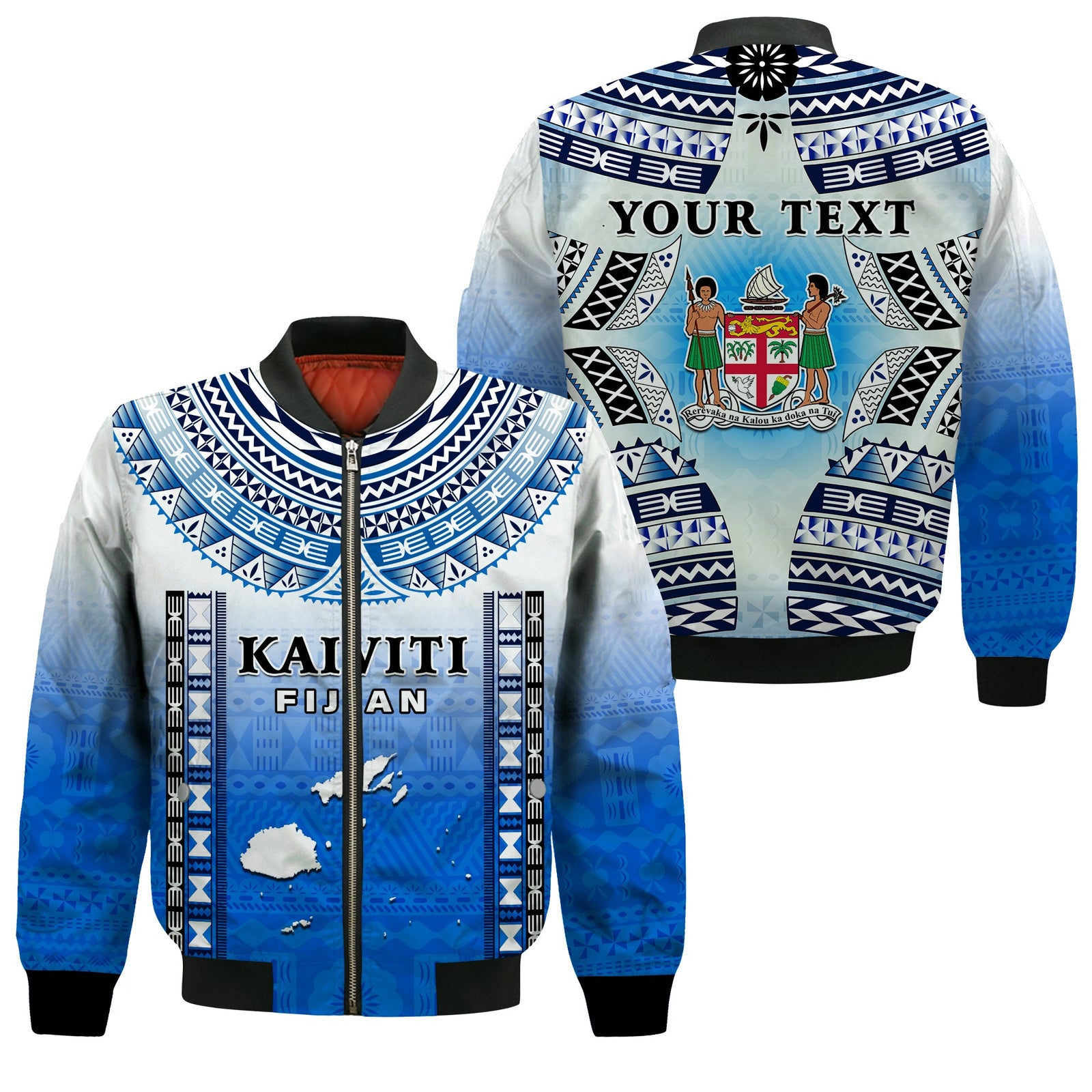 Personalised Fiji Bomber Jacket Kaiviti Fijian Special Tapa Pattern LT14 Unisex Blue - Polynesian Pride