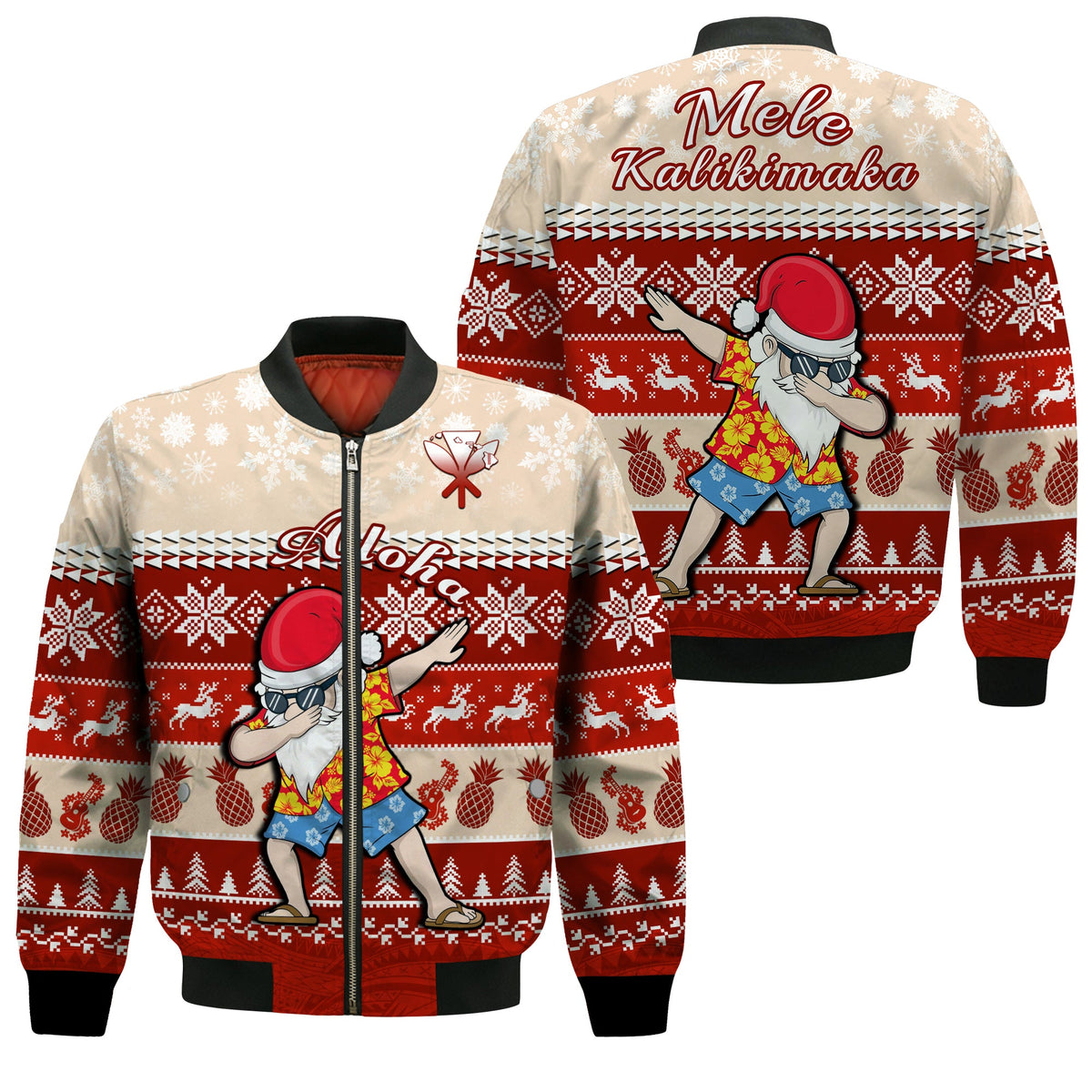 Hawaii Mele Kalikimaka Bomber Jacket Dabbing Santa Red Merry Christmas LT14 Unisex Red - Polynesian Pride