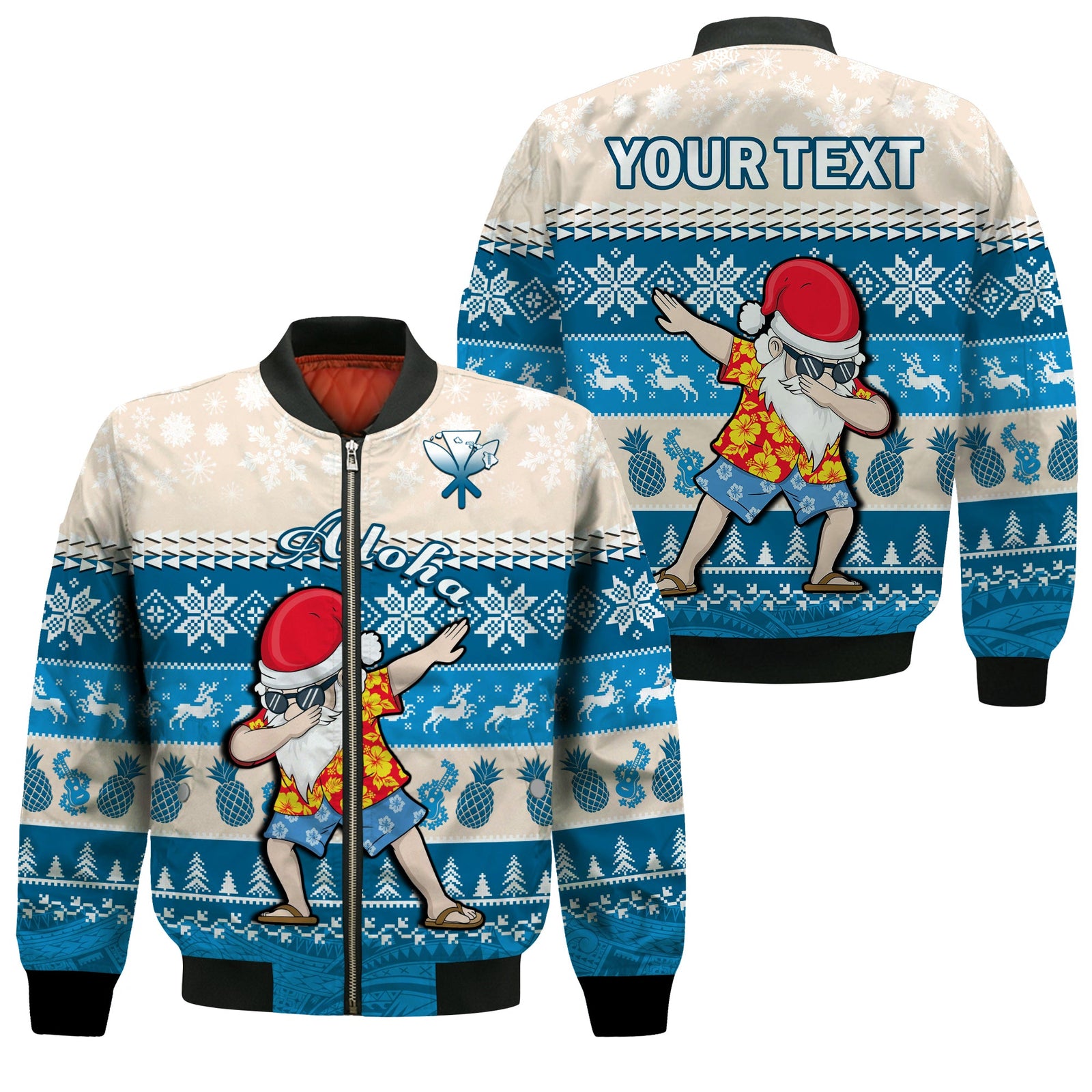 (Custom Personalised) Hawaii Mele Kalikimaka Bomber Jacket Dabbing Santa Blue Merry Christmas LT14 Unisex Blue - Polynesian Pride