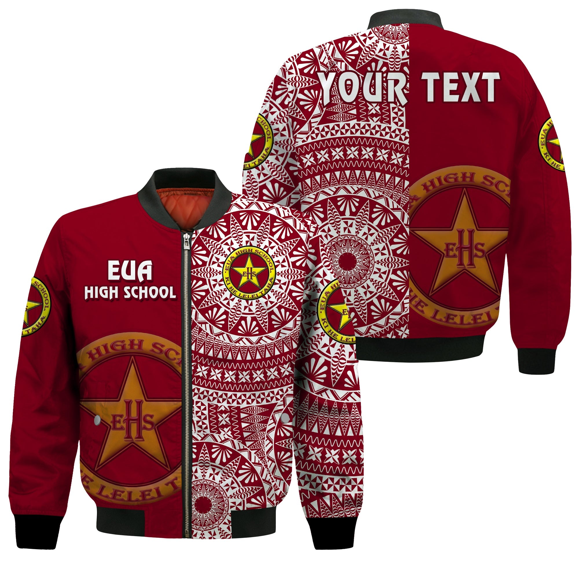 (Custom Personalised) Tonga Eua High School Bomber Jacket Tongan Ngatu Pattern LT14 Unisex Maroon - Polynesian Pride